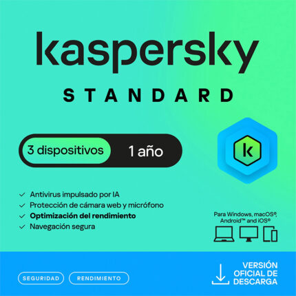 KASPERSKY   Antivirus Kaspersky Standard, para 3 PCs, Lic 1 año, Producto Virtual.
